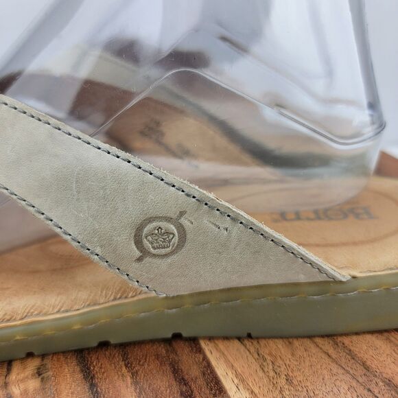 Born Womens 11 Gray Leather Thong Comfort Slip On Flip Flops Sandals CQB17 - Picture 2 of 10